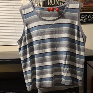 Valerie Stevens Womens 2X Striped Sleeveless Top - Blue and Gray